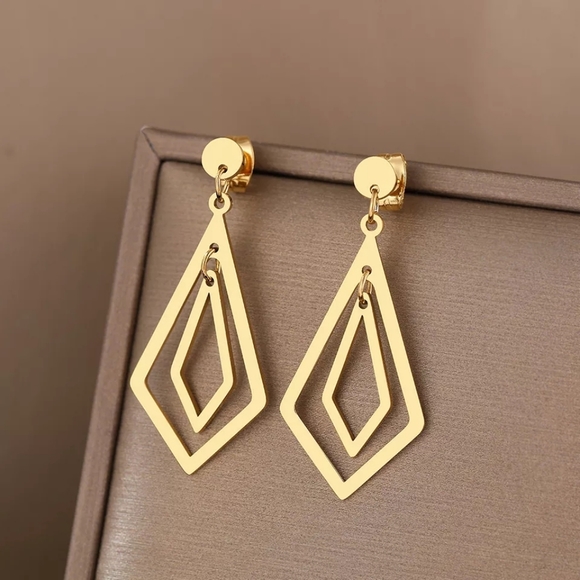 Geometric Rhombus Dangle Earrings - Picture 2 of 4